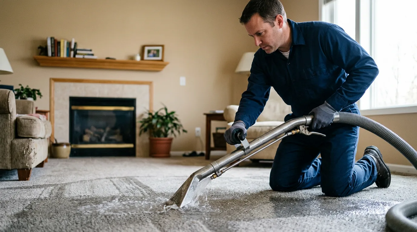 Water damage restoration technician working near Sikeston, MO